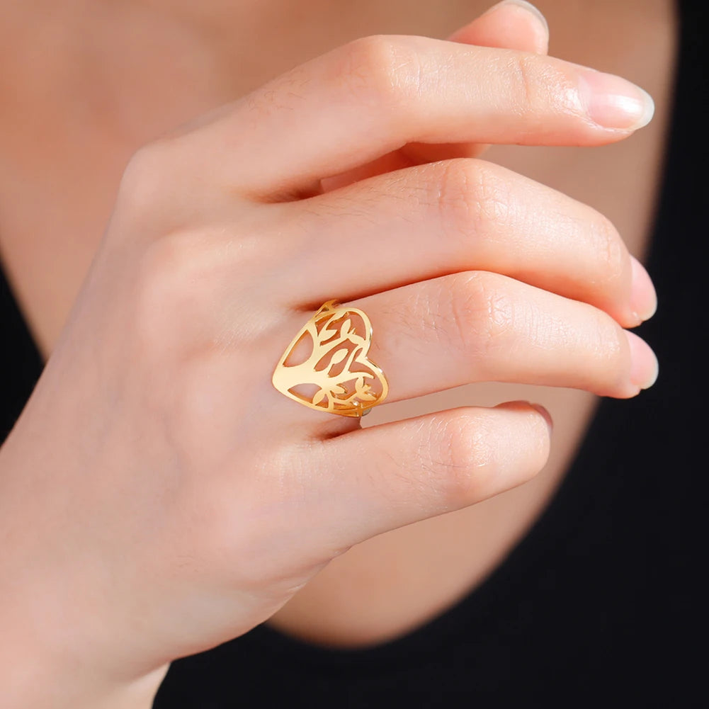 Bague Arbre de Vie Acier Inoxydable Argenté – Symbole Nature & Spiritualité | Bijou Unisexe Couple & Mariage | Cadeau Intemporel
