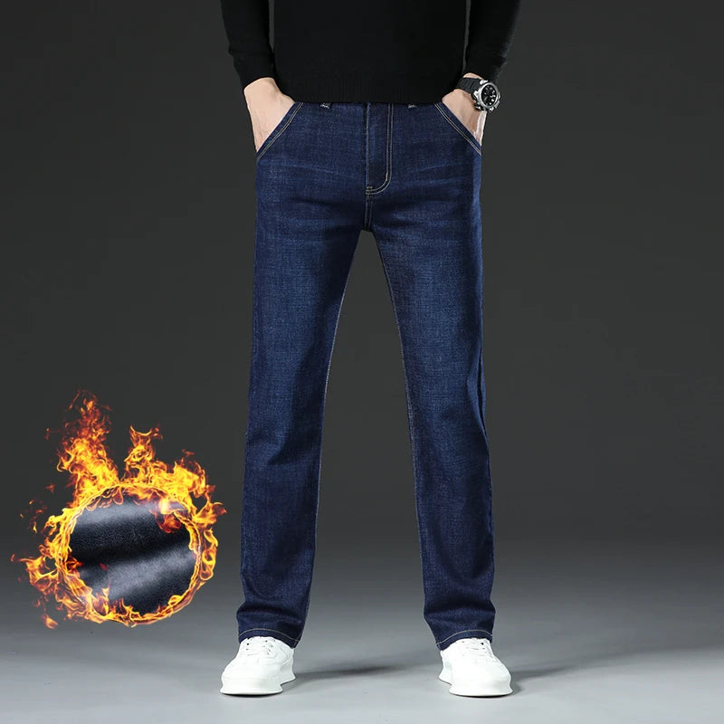 Jean Homme Polaire Intérieur Épais Thermique Chaud Hiver Coupe Droite Stretch Casual Business | Jean Polaire Thermique Premium