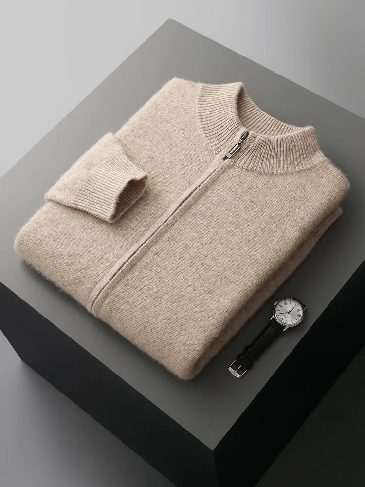 Cardigan Homme 100% Laine Mérinos Zippé Cachemire Épais Smart Casual Automne Hiver Chaud Confortable Tricoté Premium – Pull Zippé Luxe Laine Véritable | Mode Homme Luxe Premium