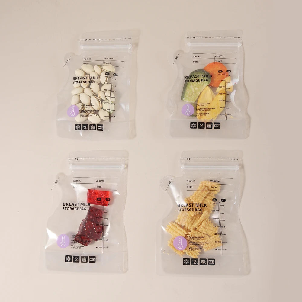 Lot 60 Poches de Conservation Lait Maternel Thermosensibles – PE Alimentaire Transparent Gradué Anti-Fuite