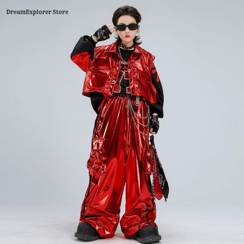 Hip Hop Street Dance K-Pop Kinder-Set – Glitzerweste Cargo für Mädchen Jungen Jazz