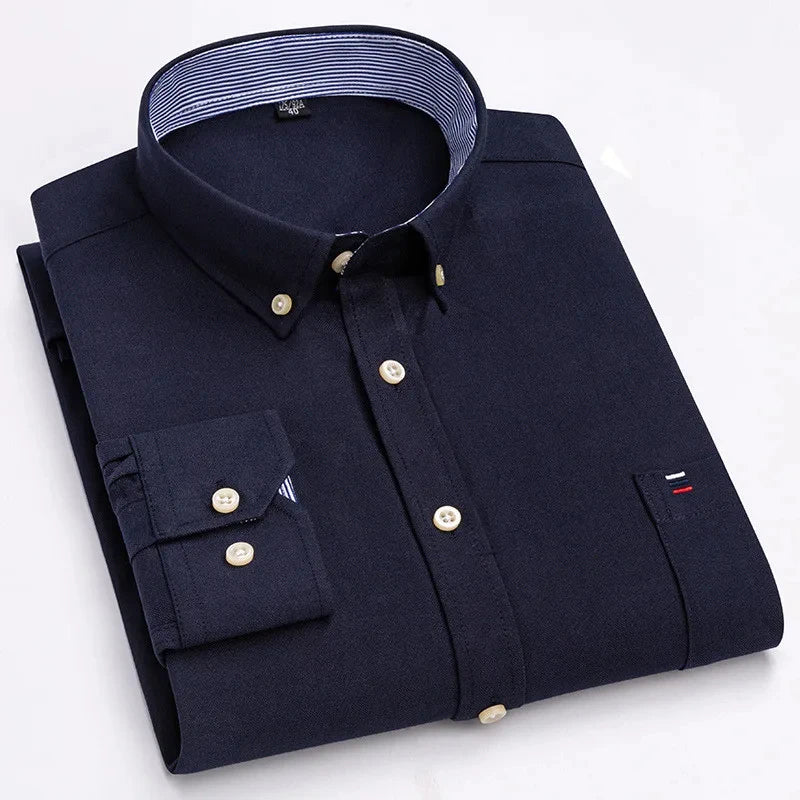 Chemise Homme Oxford Coton Manches Longues Carreaux Couleur Unie Business Casual Respirante Confortable Grande Taille 6XL 7XL Printemps Automne – Chemise Business Premium Toutes Saisons | Mode Homme Premium