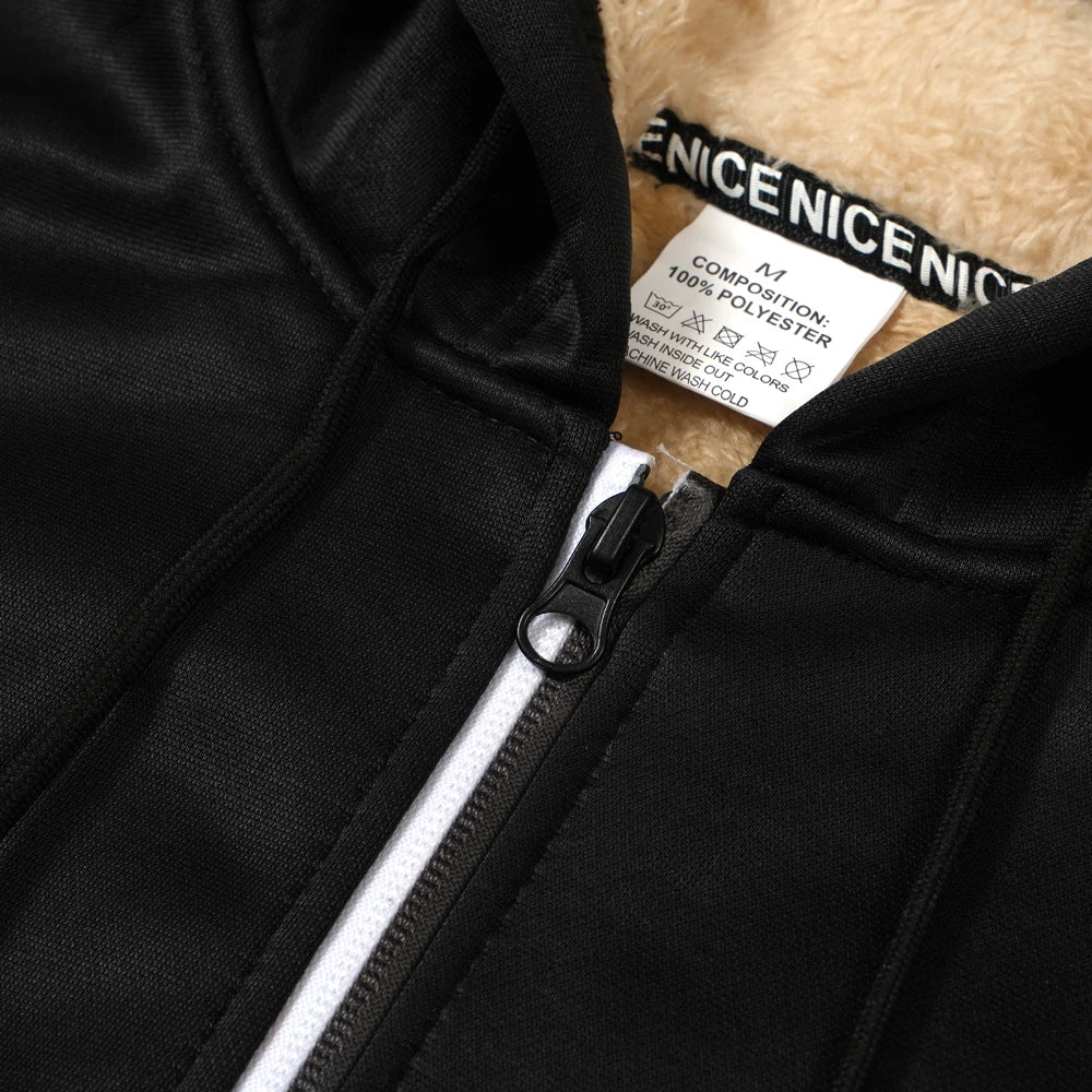 Unisex-Kapuzenstrickjacke aus Lammwolle, gefüttert mit Plüsch, Reißverschluss, Vordertaschen, warm für den Winter, einfarbig | Premium Hoodie aus Lammwolle
