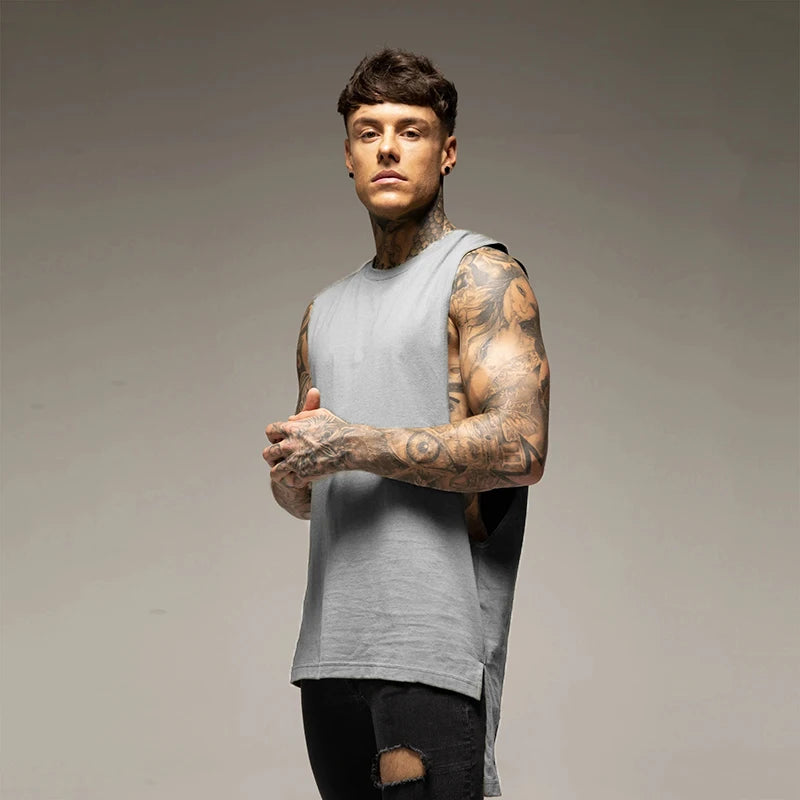 Débardeur Long Homme Coton – Style Hip Hop & Gym | Sans Manches Casual & Fitness | Streetwear Été Tendance