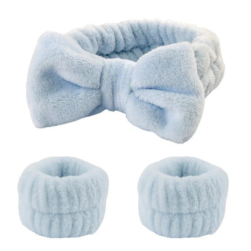 Set Bandeau & Bracelets Lavage Visage - Nœud Papillon Rose Spa