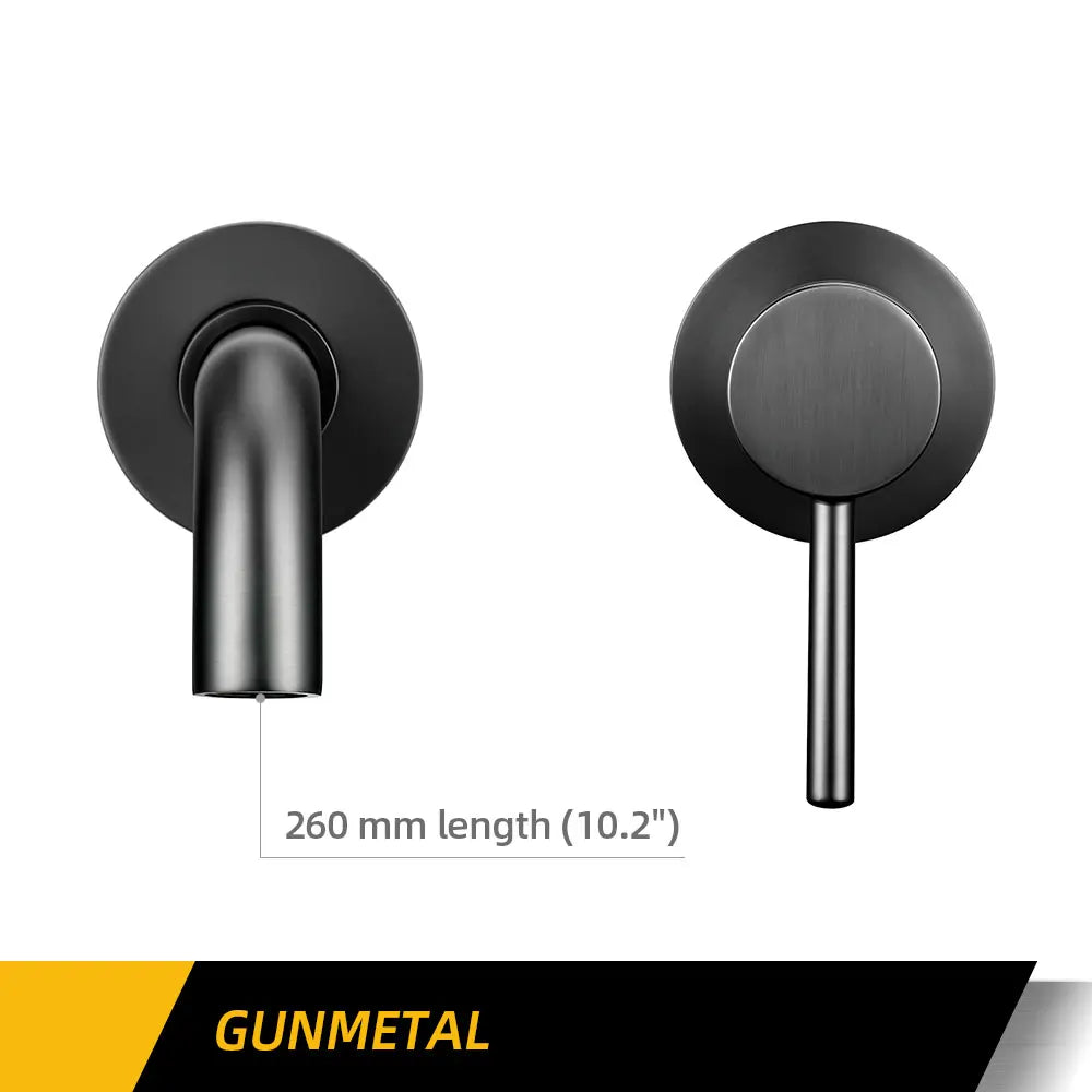 Robinet Lavabo Mural Noir Mat Mono-Commande – Bec 150/210/260mm au Choix | Mitigeur Encastré Salle de Bain