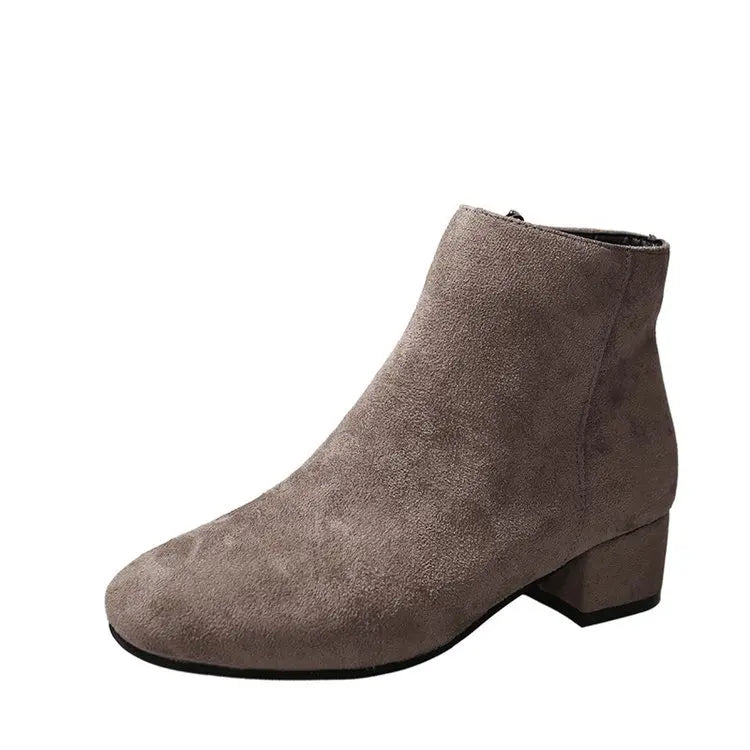 Bottines Suède Chunky Heel Snow Goth Femme – Mi-Talon Tendance Walking Élégant Automne