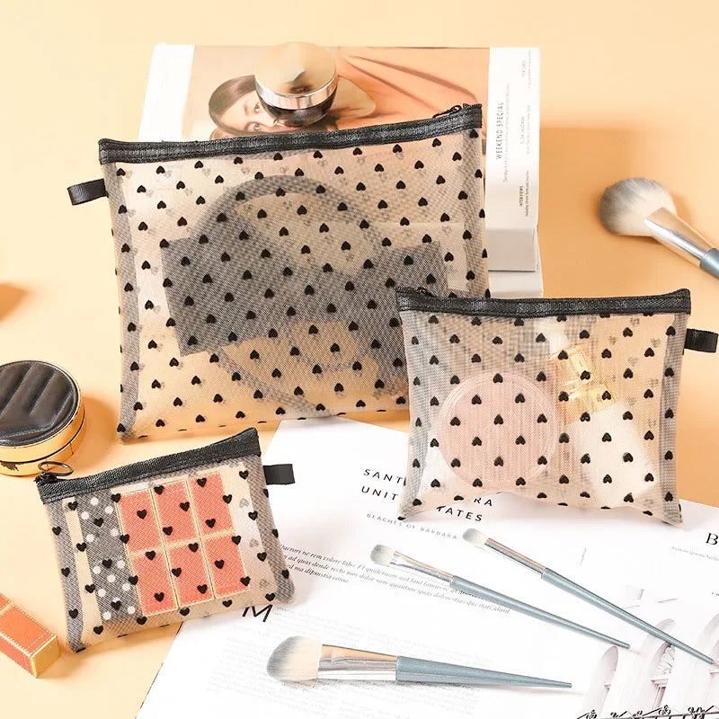 Mini Trousse Maquillage Transparente Cœur – Pochette Cosmétique Portable