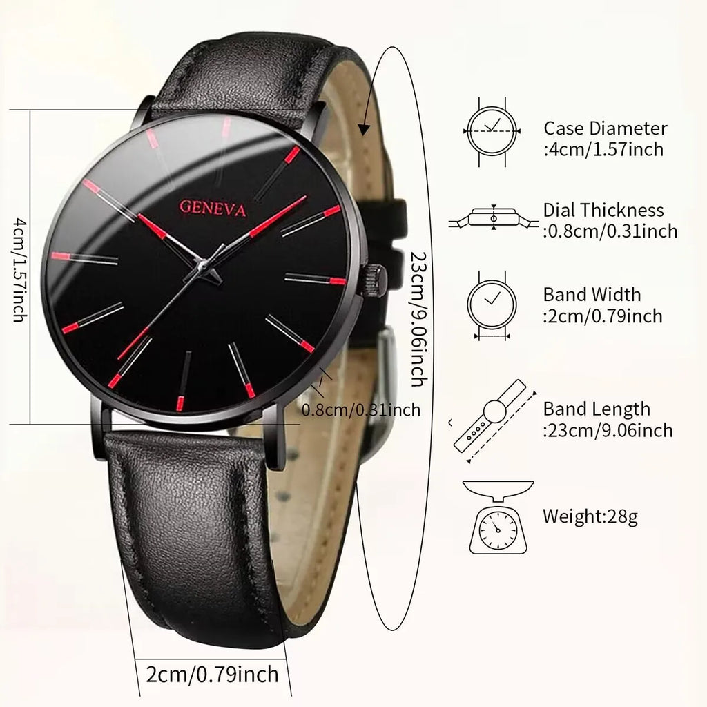 Coffret 3 Pièces Homme Montre Quartz Cuir + Bracelet + Collier – Set Business Fashion Élégant