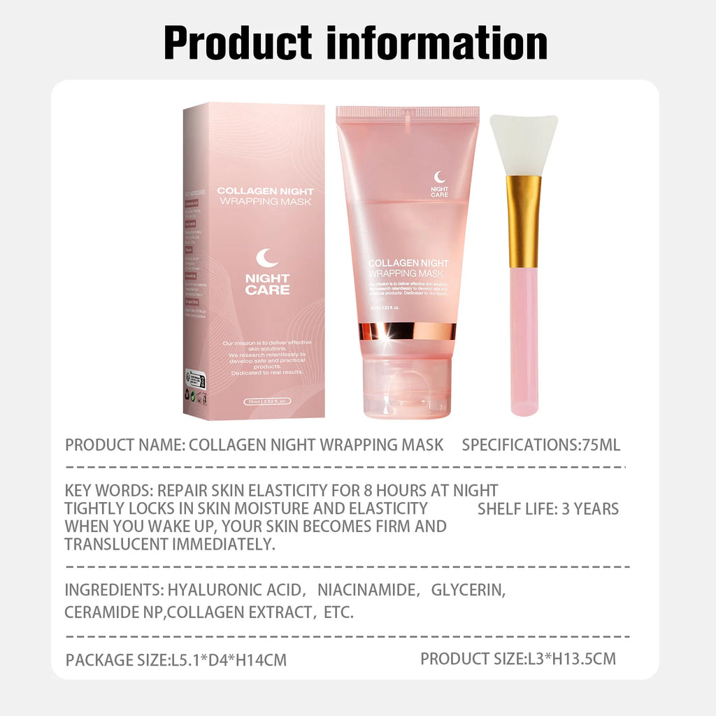 Masque Nuit au Collagène Hydrolysé 75ml – Fermeté, Hydratation & Éclat | Anti-Relâchement & Teint Terne