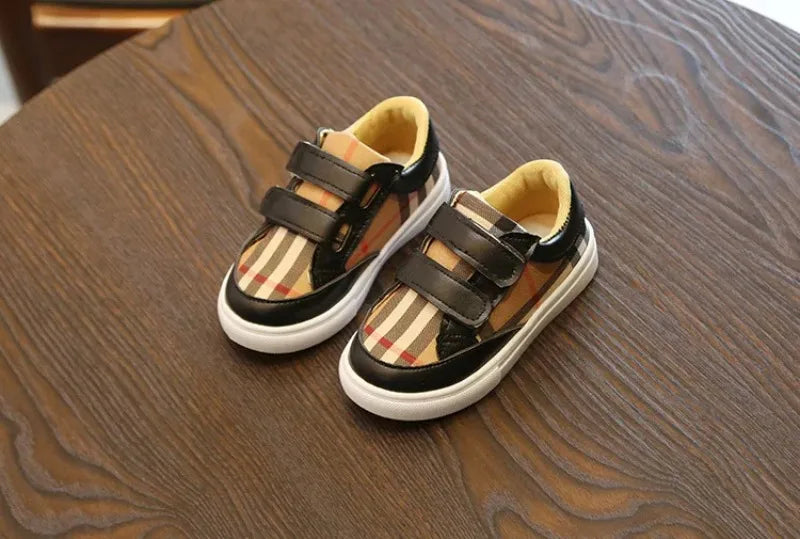 Baskets Enfant Style Coréen Carreaux Blanc – Sneakers Cuir PU Casual Unisexe 3-8 Ans