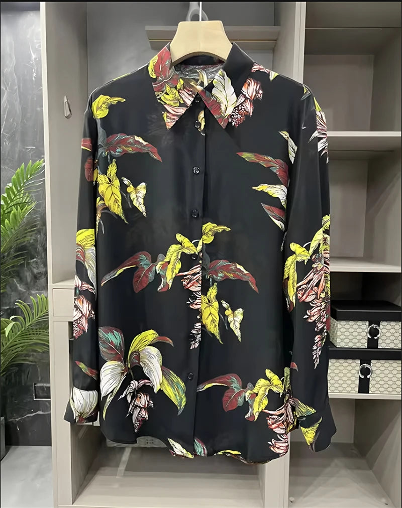 Chemisier Femme Vintage Imprimé Luxe Manches Longues Slim Élégant – Blouse Casual Chic | Automne S-3XL