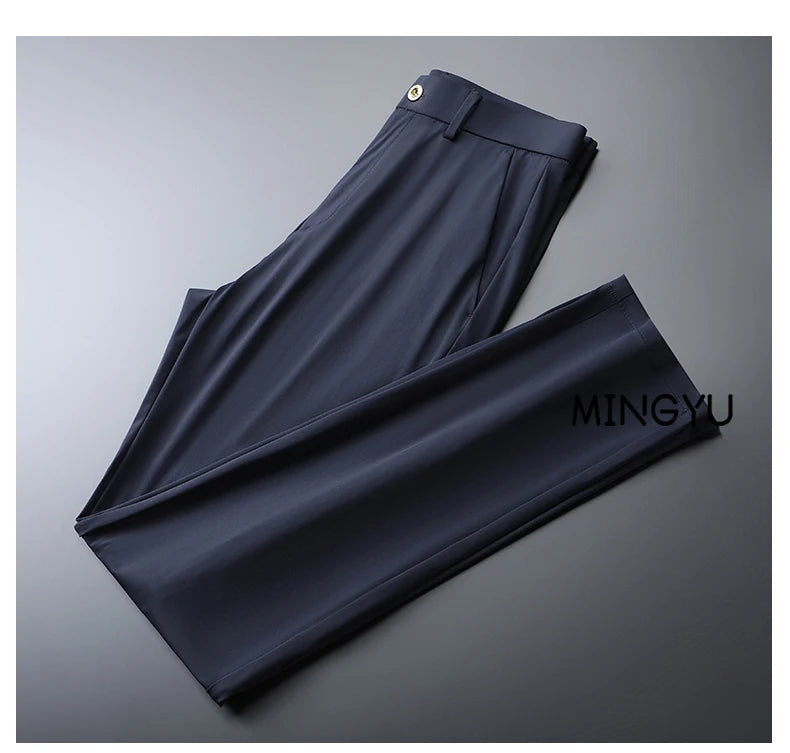 Pantalon Homme Soie de Glace Stretch Été Grande Taille – Ceinture Élastique Business Formel Jusqu'à 40 | Mode Homme Premium