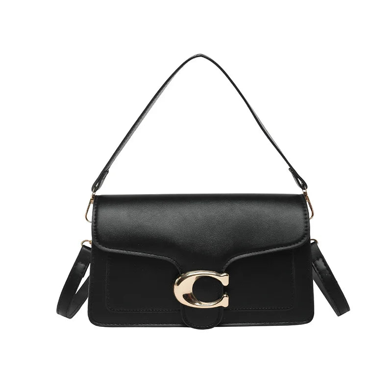 Sac Bandoulière Femme Chaîne Métal Logo – Pochette Crossbody Couleur Unie Fermeture Magnétique