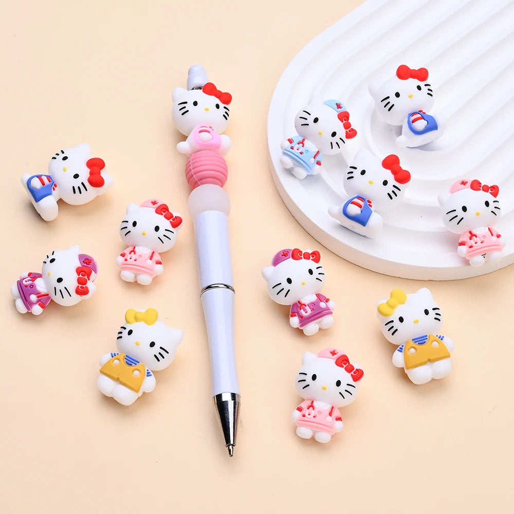 7 Perles Silicone 3D Thème Sanrio Hello Kitty – Perles Focus DIY Colliers Bracelets Attache-Tétine