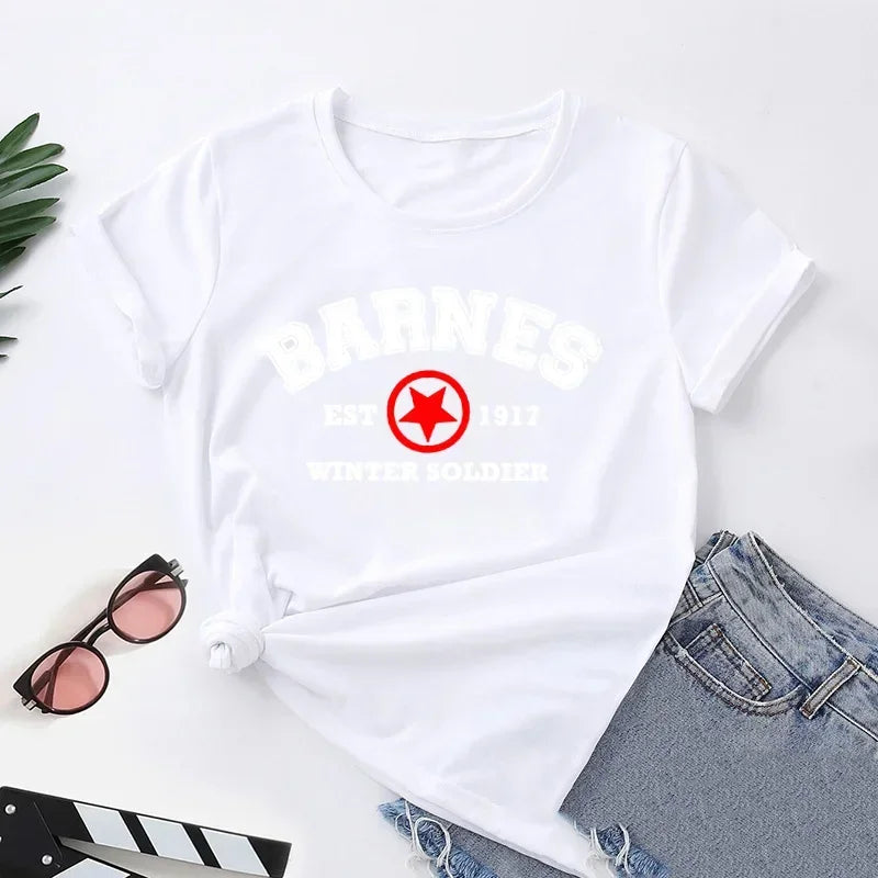 T-Shirt Femme Barnes 1917 Vintage Winter Soldier Bucky Barnes Manches Courtes – Fan Marvel | Été