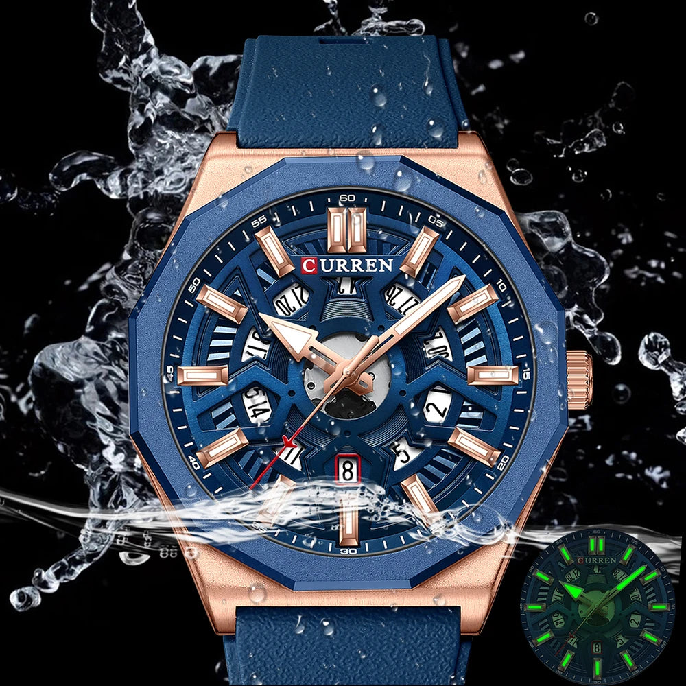 Montre Homme CURREN Design Créatif Quartz Silicone Lumineux Date – Fashion Sport Élégant