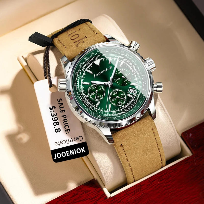 Montre Homme Luxe Chronographe Quartz Cuir – Sport Étanche Lumineux Date Fashion 2025