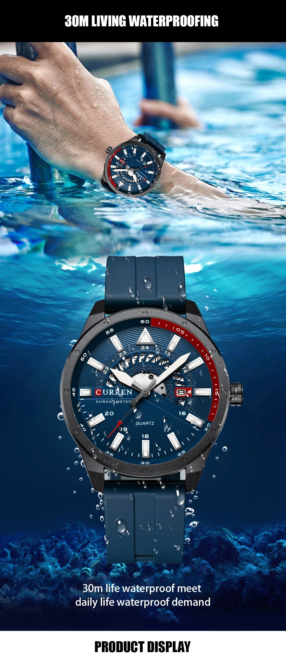 Montre Homme CURREN 8421 Quartz Fashion Calendrier Étanche Bracelet Silicone Sport Casual Business Élégante | Montre CURREN 8421 Quartz Sport Premium