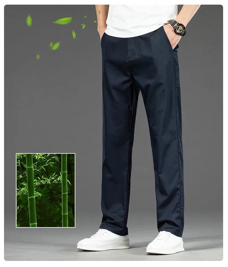 Pantalon Homme Bambou Été Slim Stretch – Léger Business Casual Formel Droit | Noir Gris Kaki | Mode Homme Premium
