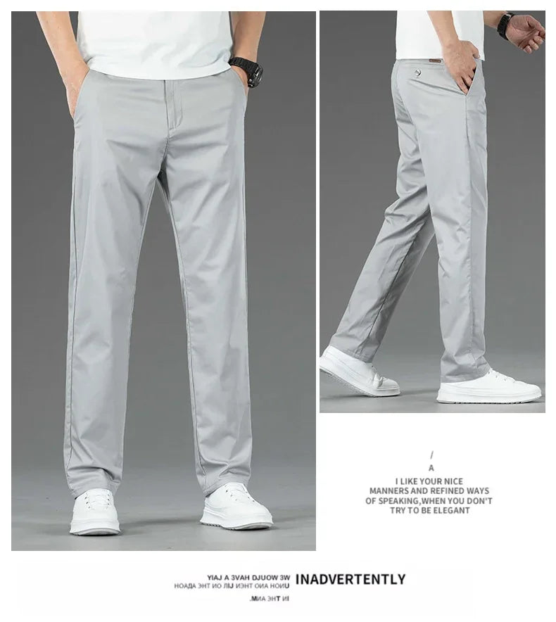 Pantalon Homme Bambou Été Slim Stretch – Léger Business Casual Formel Droit | Noir Gris Kaki | Mode Homme Premium