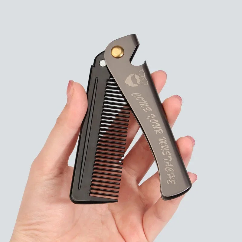 Peigne Pliable Barbe Moustache Massage – Brosse Cheveux Pocket Clip Fait Main Unisexe