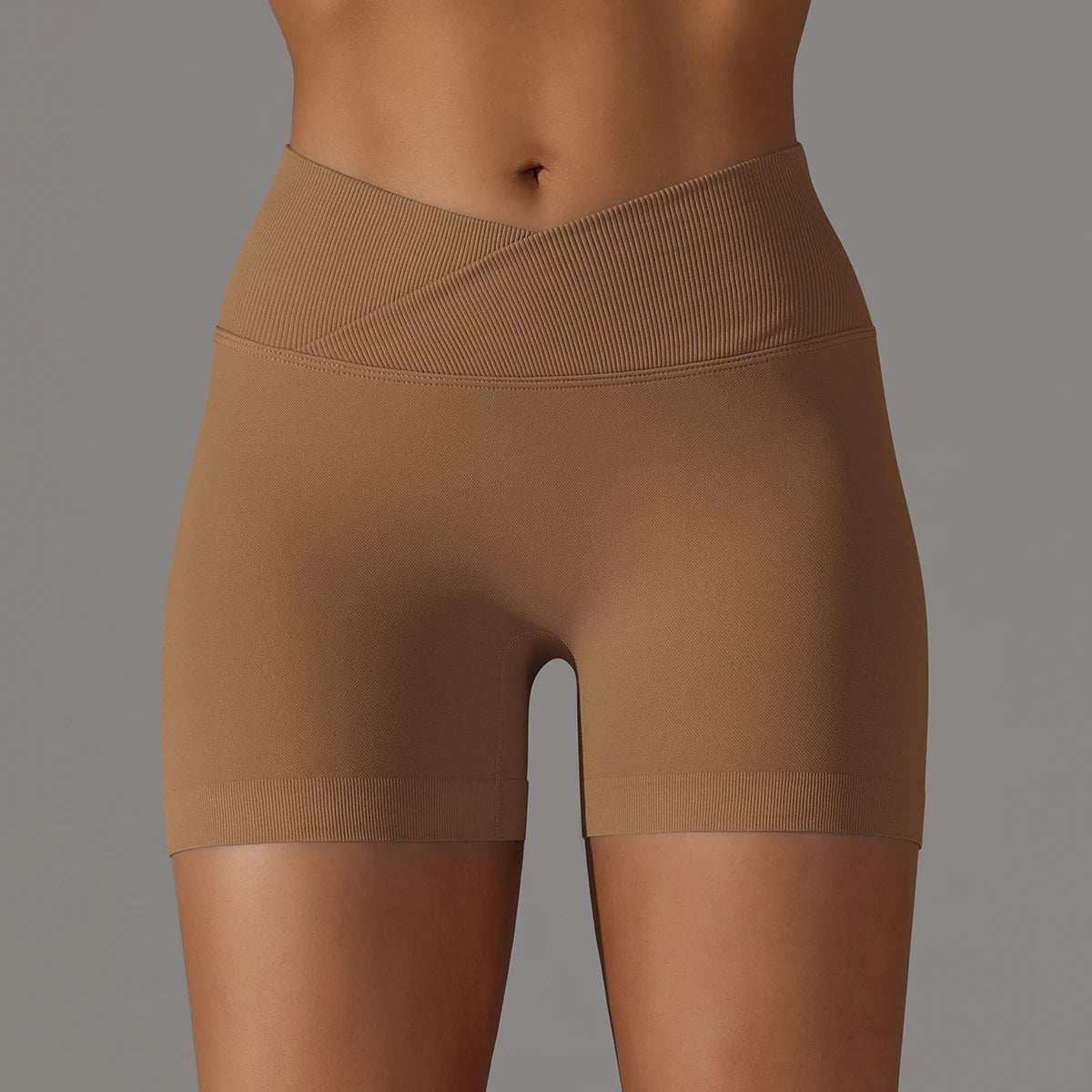 Short Yoga Femme Taille Haute Croisée Gainant Fessier Gym Running Fitness – Short Sport Sculptant Élastique | Mode Athleisure