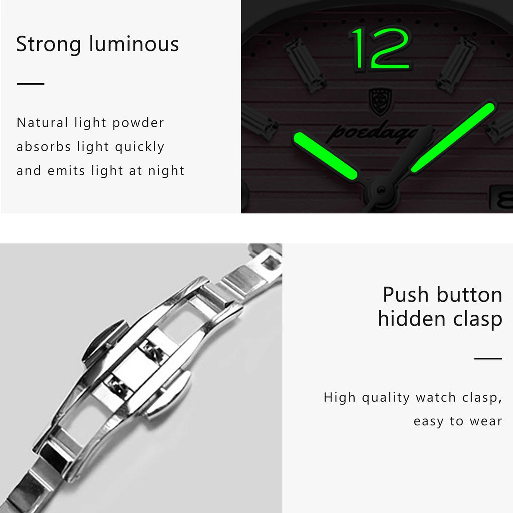 Montre Femme POEDAGAR Carrée Fashion Quartz – Lumineuse Étanche Date Luxe Haute Qualité