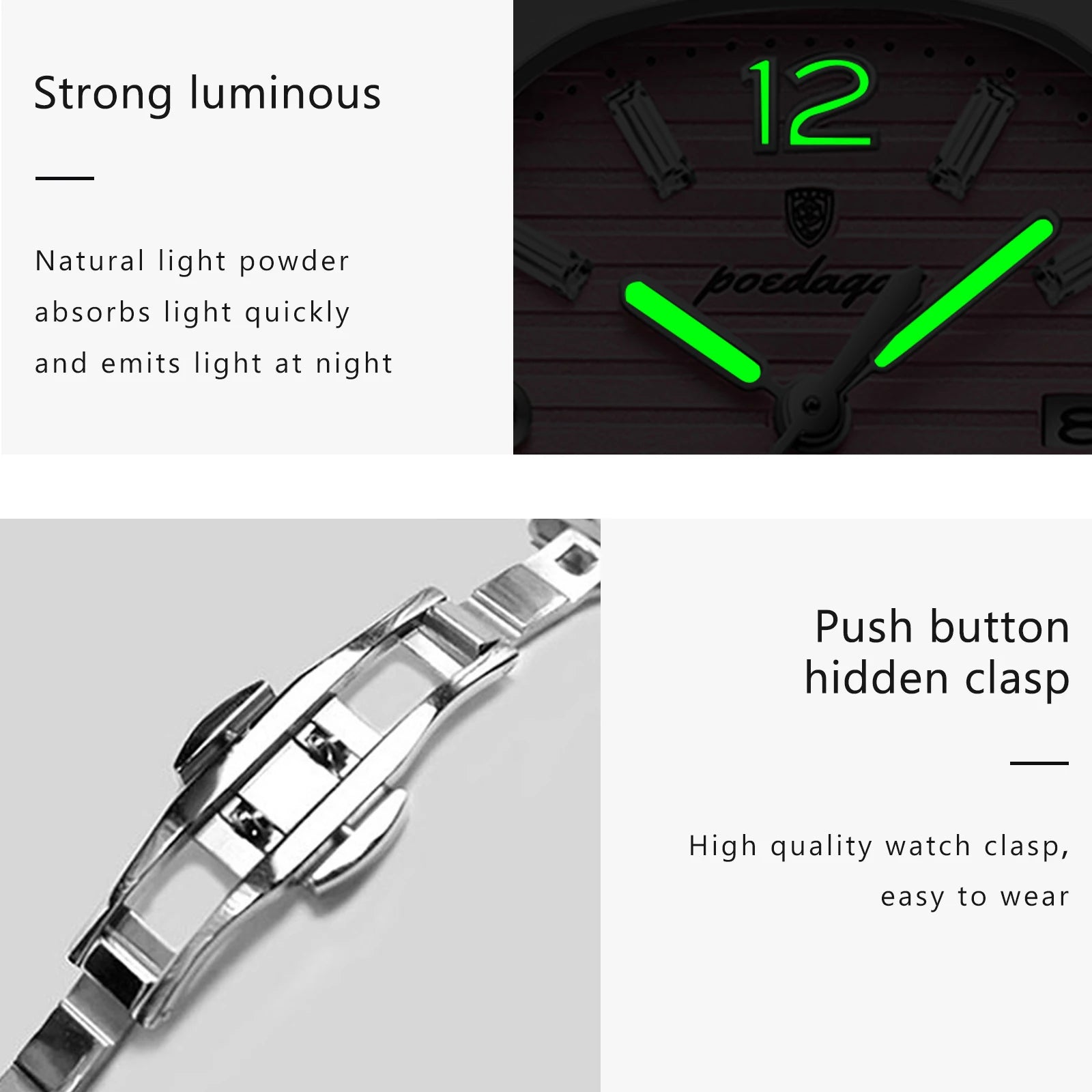 Montre Femme POEDAGAR Carrée Fashion Quartz – Lumineuse Étanche Date Luxe Haute Qualité