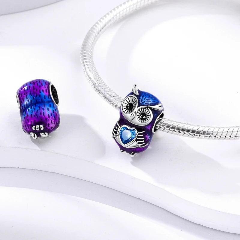 Charm Argent 925 Bleu Rotatif – Œil Démon, Main, Lune & Ciel Étoilé | Perle Pendentif Bracelet Femme | Bijou Spirituel & Mystique