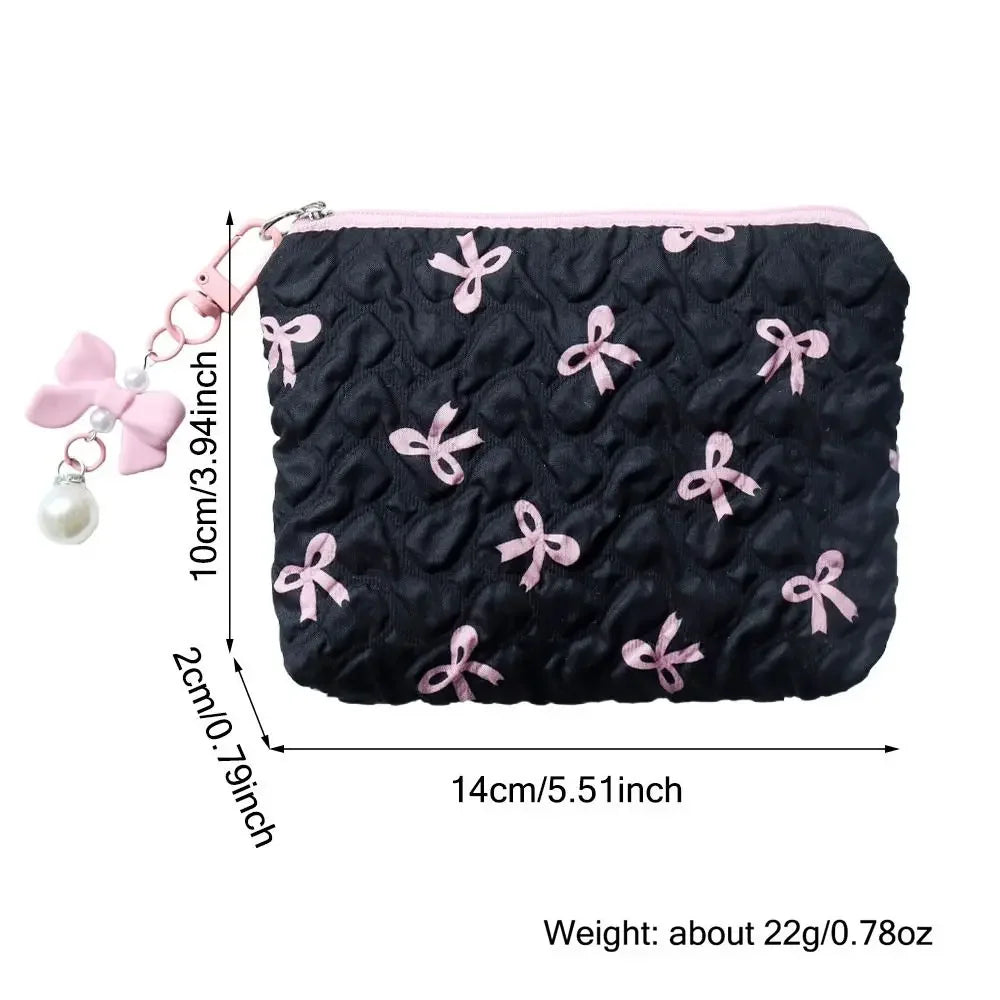 Trousse Cosmétique Nœud Plissé Coton Matelassé – Pochette Maquillage Voyage Filles | Organisateur Portable