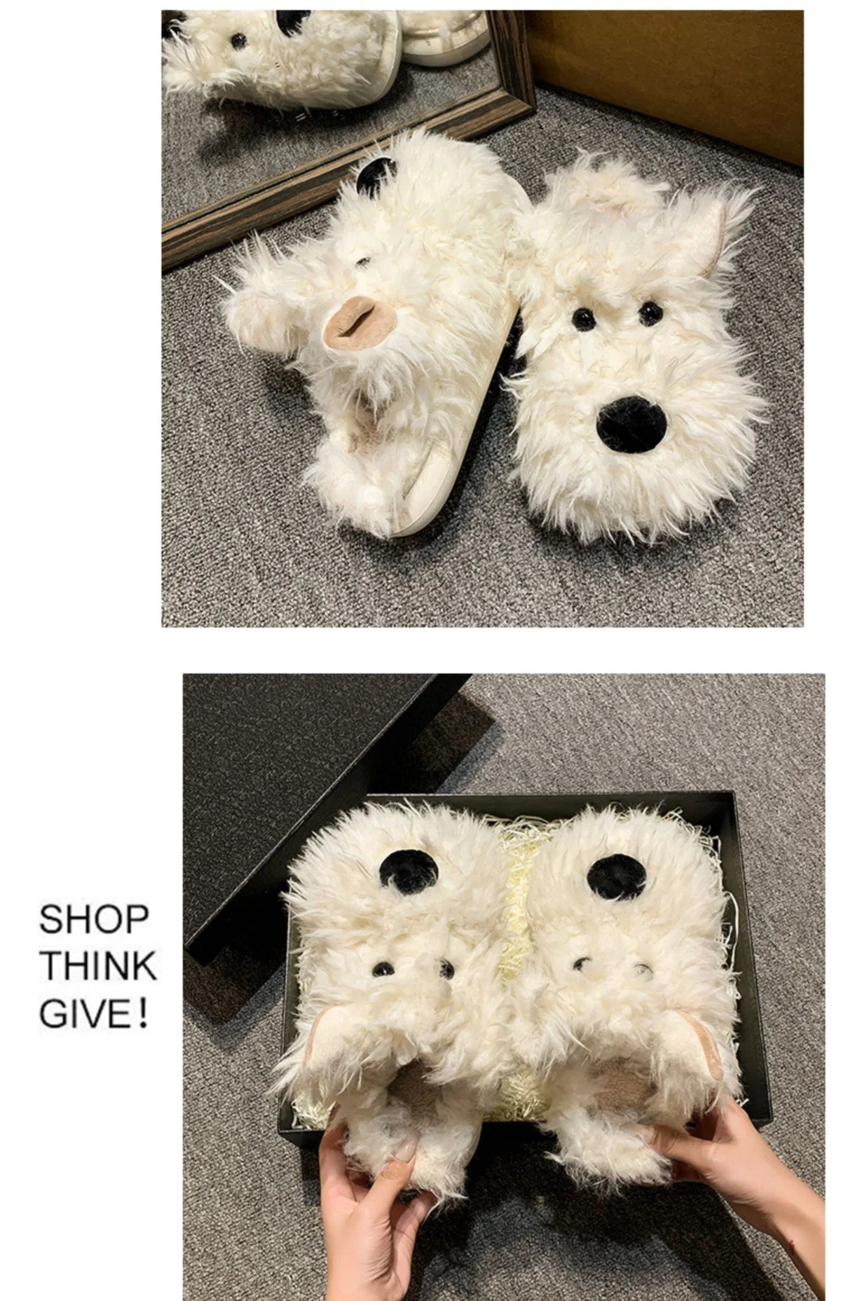 Chaussons Chien Cartoon Plush Hiver Femme – Coton Chaud Non-Slip Intérieur Maison