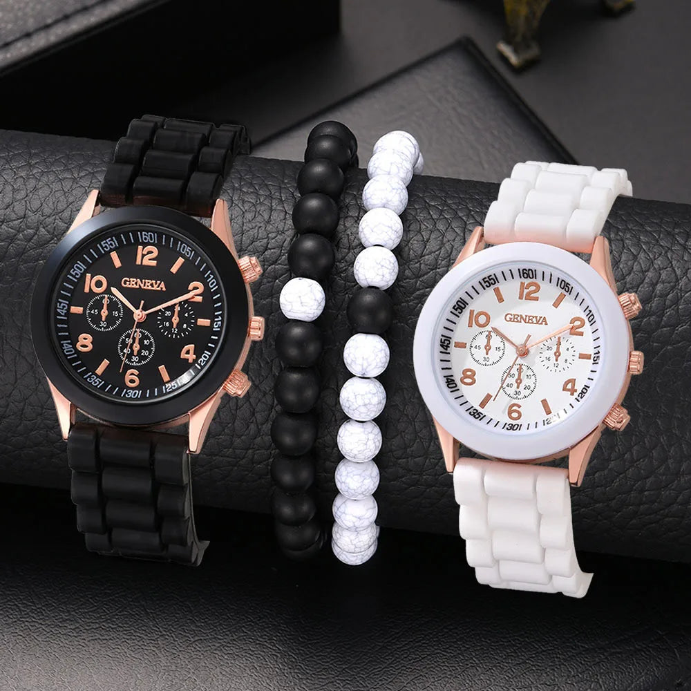 Montre Femme Fashion Silicone Blanc Couple Quartz Élégante Robe Cadeau Tendance Intemporelle | Montre Femme Fashion Silicone Couple Premium