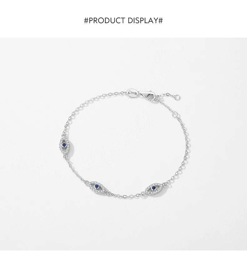Bracelet Argent 925 Pur MODIAN Luxe – Yeux Turquoise Bleu & Zircon Cubique Cristal Transparent | Bijou Fin Femme Chaîne Maille Élégante & Hypoallergénique