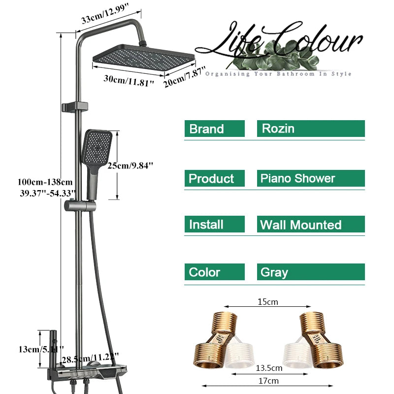 Rozin Ensemble Douche Pluie Gris – Affichage Digital, Style Piano, Mitigeur | Avec Bidet & Douchette