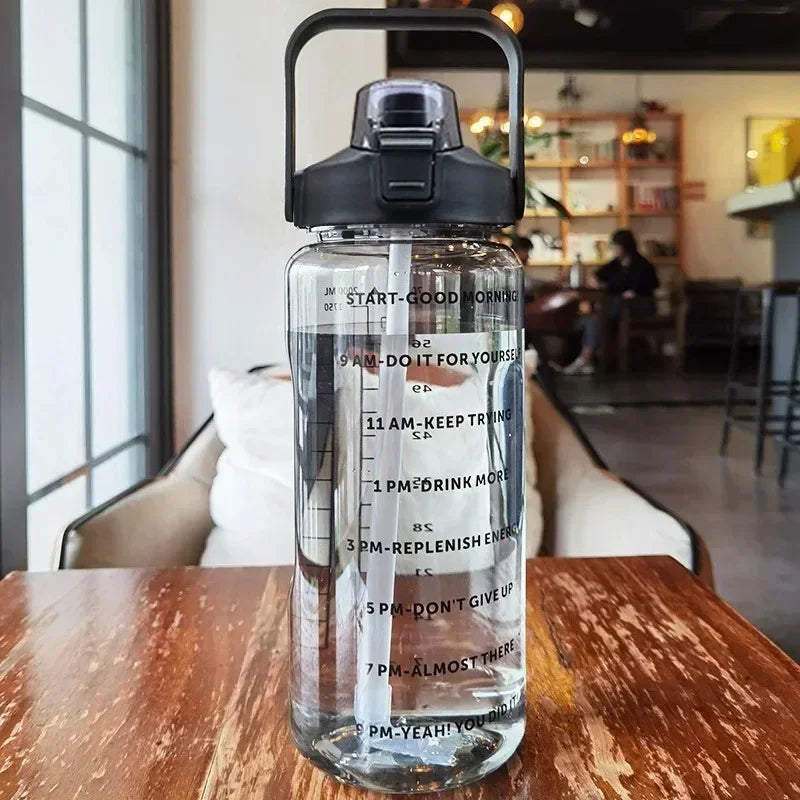 Gourde Sport 2L avec Paille & Marqueur Horaire – Grande Capacité | Hydratation Optimale Fitness, Gym & Outdoor | Portable