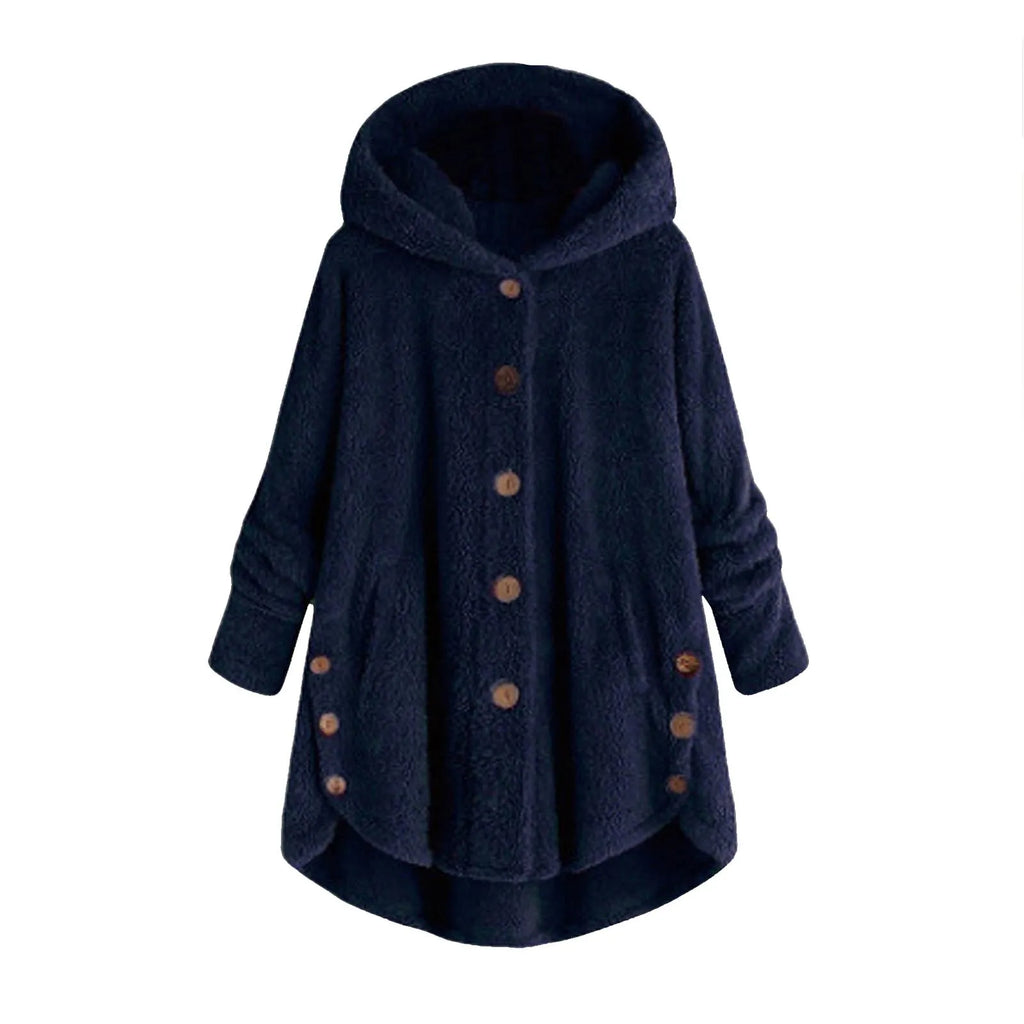 Damen Teddyfell-Mantel mit Kapuze – Warme Fleece-Jacke Unifarben | Herbst Winter Trend
