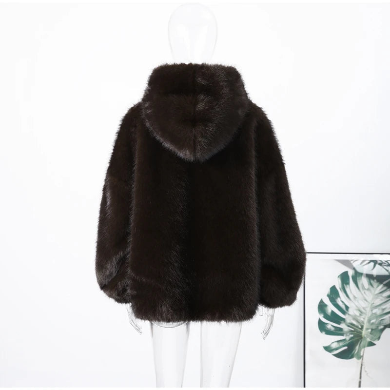 Manteau Fourrure Synthétique à Capuche Femme – Pull Oversize Chaud Marron | Mode Streetwear Automne Hiver