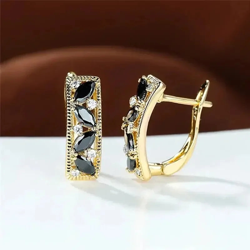 Créoles Luxe Pavées Zircon Couleur Or — Boucles d'Oreilles Femme Élégantes