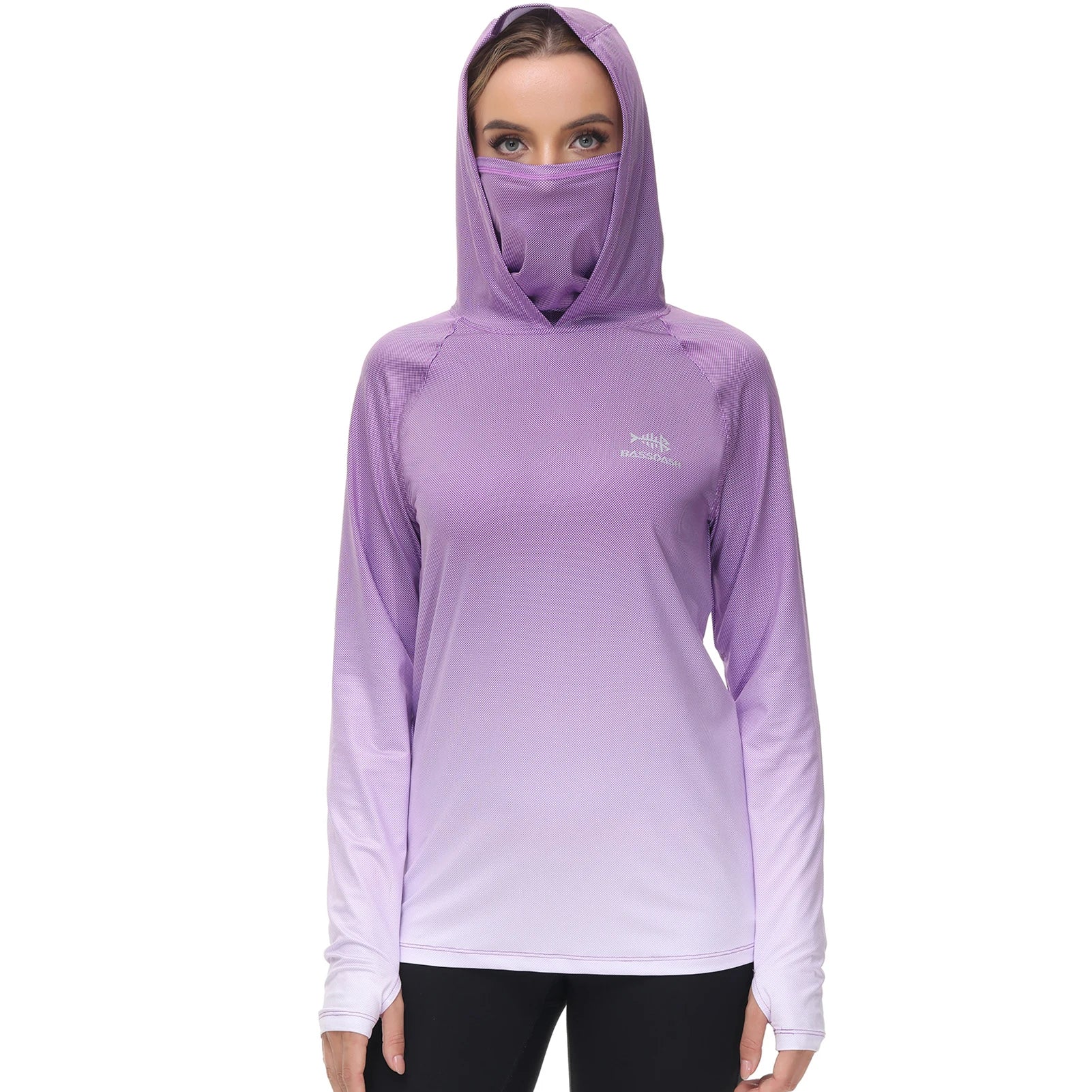 Bassdash Hoodie Anti-UV UPF 50+ Femme – Cache-Visage Intégré & Pouces | Séchage Rapide & Respirant | Pêche, Randonnée & Vélo