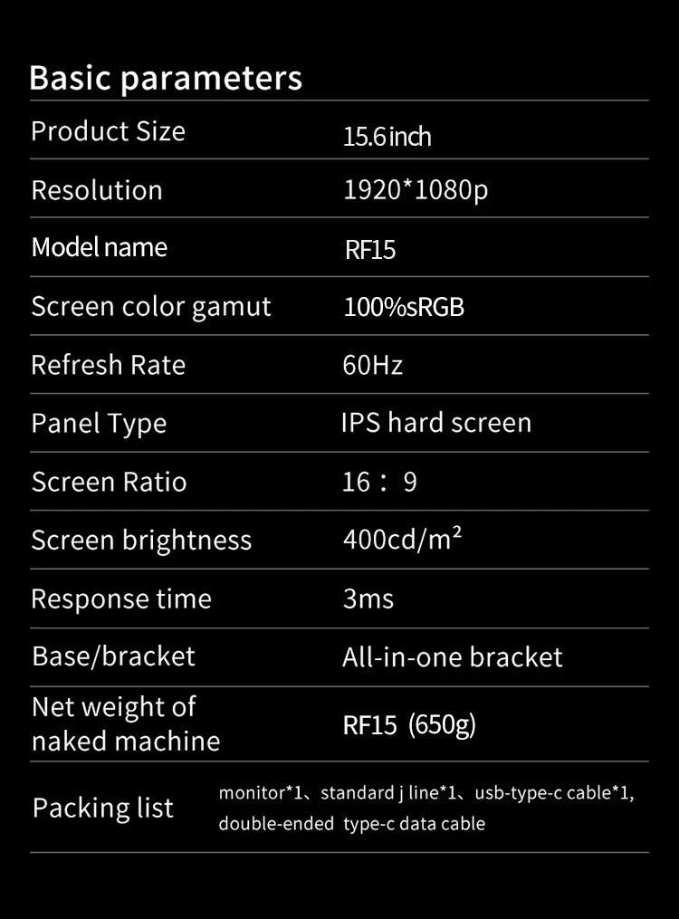 VCHANCE Moniteur Portable 15.6'' FHD 1080p HDR – Support Intégré | PC, Laptop, PS4/5, Switch, Xbox