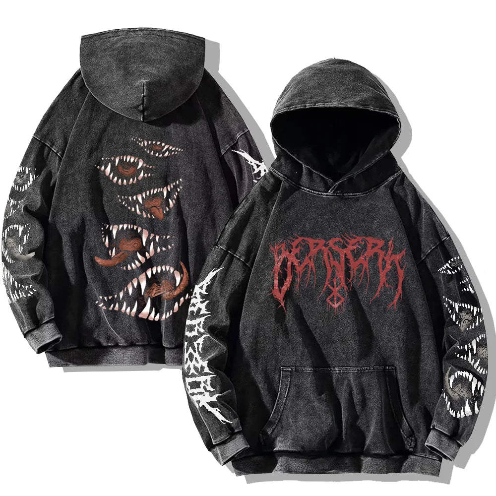Sweat à Capuche Unisexe Gothic Vintage Washed Dents Imprimé Harajuku Rétro Manches Longues Pullover Y2K Oversized – Hoodie Dark Goth Tendance | Mode Unisexe