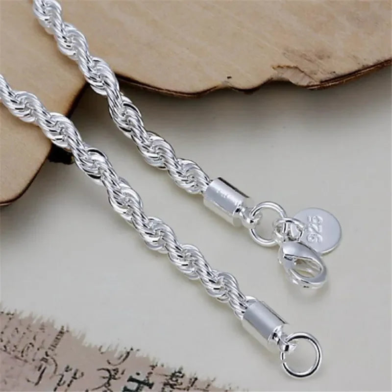 Bracelet Chaîne Torsadée Corde Argent 925 4MM – Unisexe Homme & Femme | Bijou Argent Mode & Élégance Intemporelle | Cadeau Premium