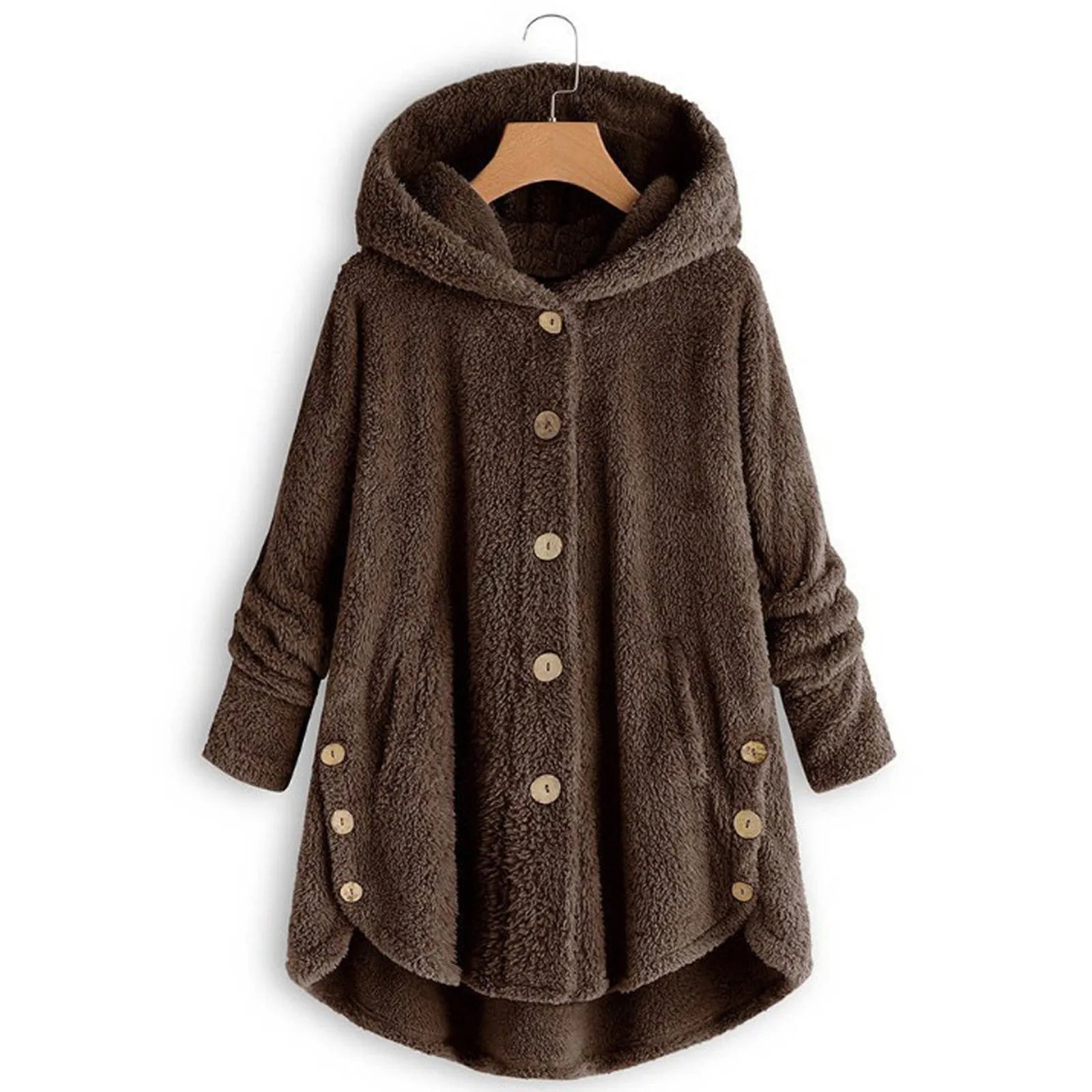 Damen Teddyfell-Mantel mit Kapuze – Warme Fleece-Jacke Unifarben | Herbst Winter Trend
