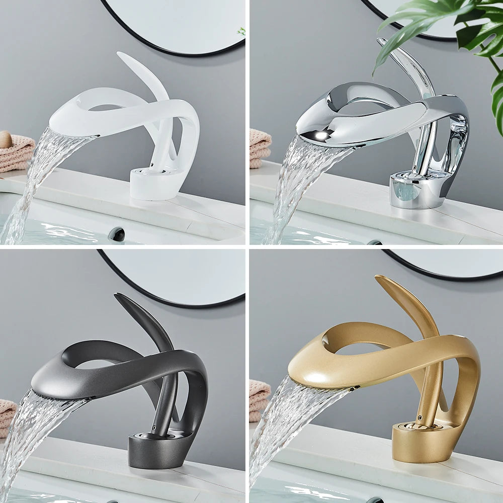 Rozin Robinet Lavabo Luxe Noir & Gris – Effet Cascade, Laiton, Style Moderne | Mitigeur Eau Chaude & Froide Vasque