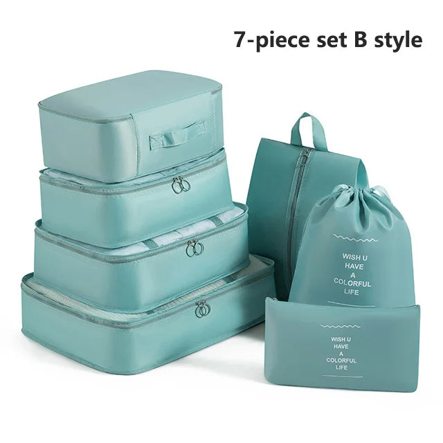 Set 7 Organisateurs de Voyage Packing Cubes – Rangement Valise Vêtements Chaussures Pliable