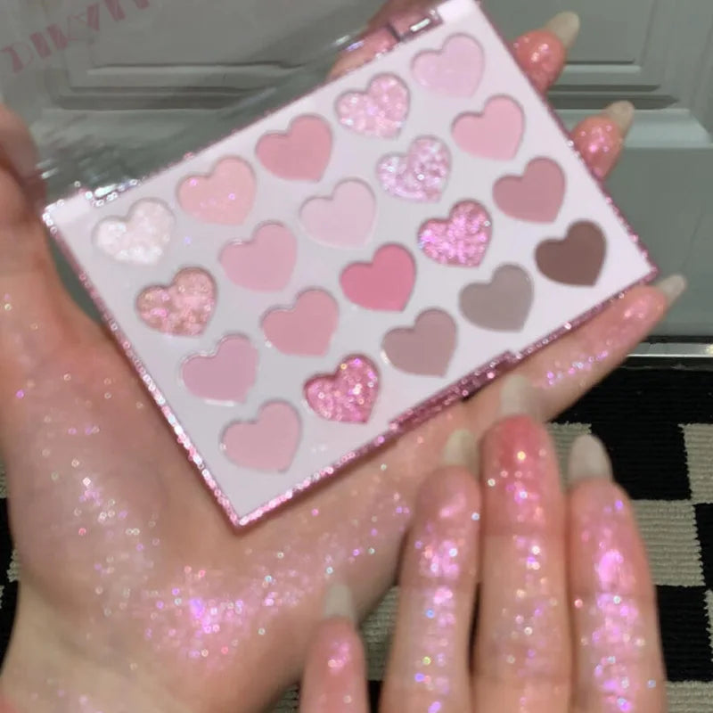 Palette Fard à Paupières 20 Couleurs Forme Cœur Sweet Pink – Perle Glitter Violet & Rose | Blush Illuminateur Coréen