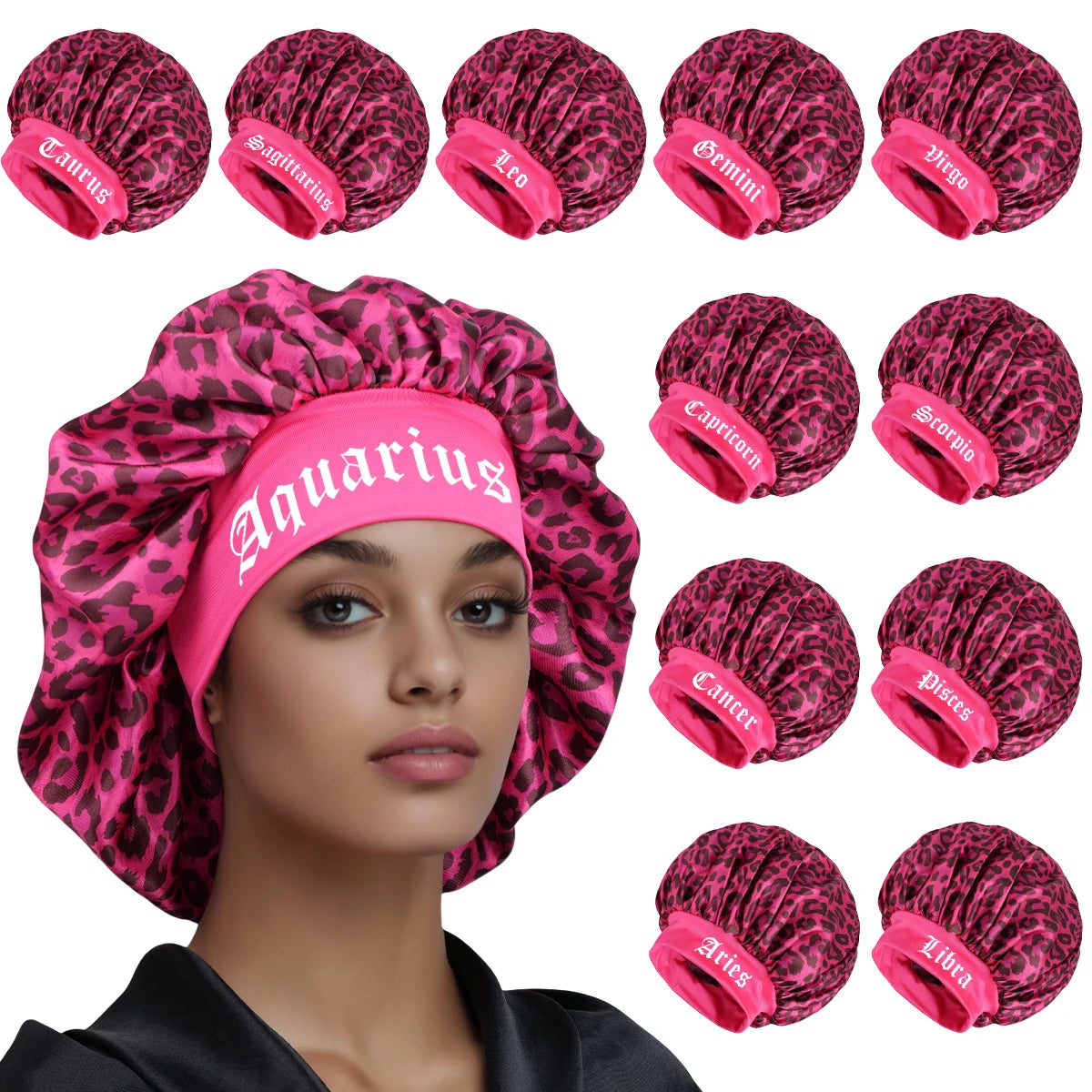 Bonnet Satin Nuit Constellation & Léopard – Protection Cheveux & Peau | Réglable | Soin Capillaire & Skincare Nuit Femme