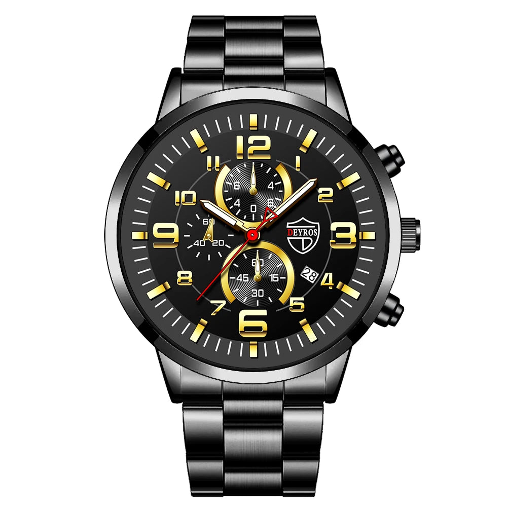 Montre Homme Luxe Quartz Acier Inoxydable Cuir Calendrier Lumineux – Sport Business Fashion