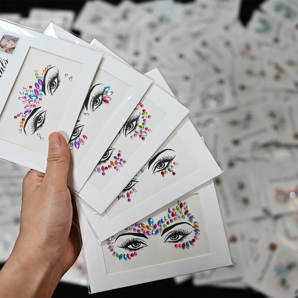 Stickers Strass Visage – Tatouages Temporaires Glitter Diamant | Fête & Maquillage